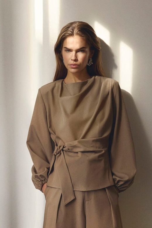 Co´Couture - Lunacc Tie Blouse 500386 - 20018 - Taupe Bluser 