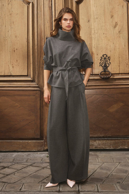 Co´Couture - Priscillacc Funnel Neck Blouse 500822 - 65003 - Mid Grey Bluser 