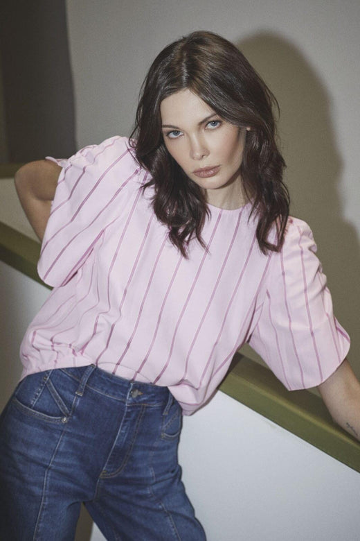 Co´Couture - Rosalinacc Stripe Ss Blouse 35876 - 4543 - Pale Pink
