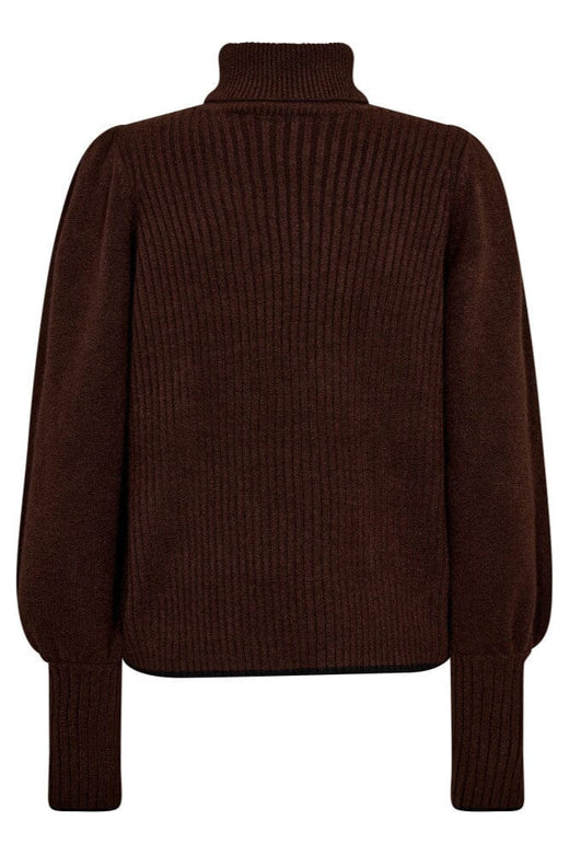 Co´Couture - Rowcc Puff Rib Roll Neck 32209 - 145 - Dark Brown Strikbluser 