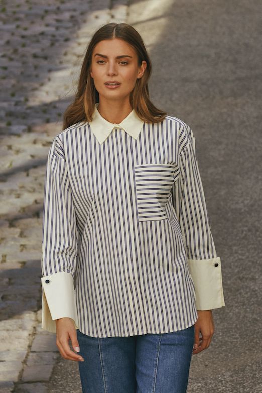 Co´Couture - Samsoncc Stripe Cuff Shirt 35878 - 120 - Navy Skjorter 