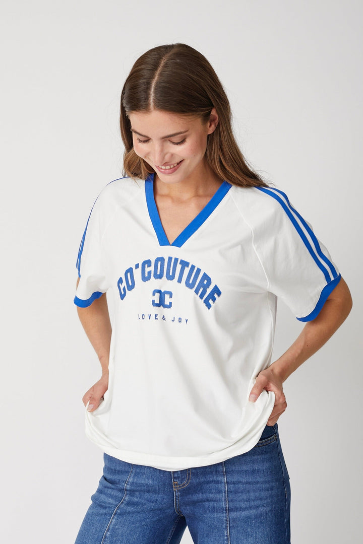 Co´Couture - Siaracc Oversize Sporty V-Tee 33140 - 11076 - Offwhitenewblue T-shirts 