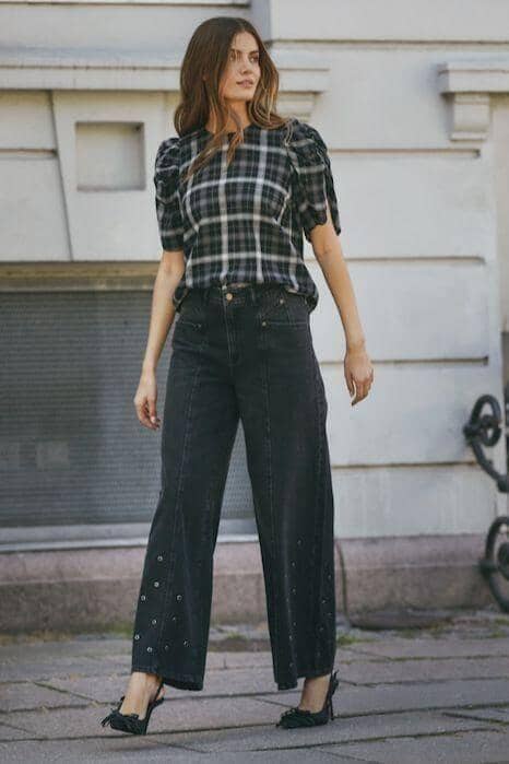 Forudbestilling - Co´Couture - Sifcc Eyelet Wide Jeans 31586 - 96 - Black Bukser 