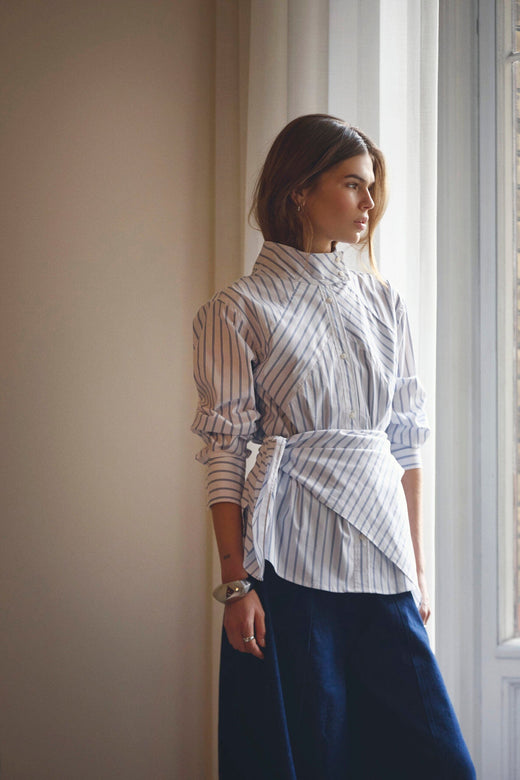 Co´Couture - Somocc Stripe Funnel Neck Shirt 500372 - 10001 - White Skjorter 