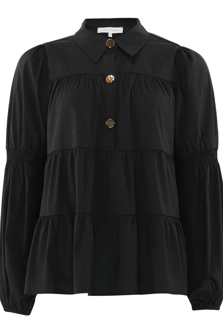 Continue - Sanna Gold Buttons 15085 - Black Bluser 