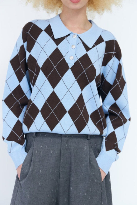 Cras - Lovemy Pullover C504 - Blue Brown Checks