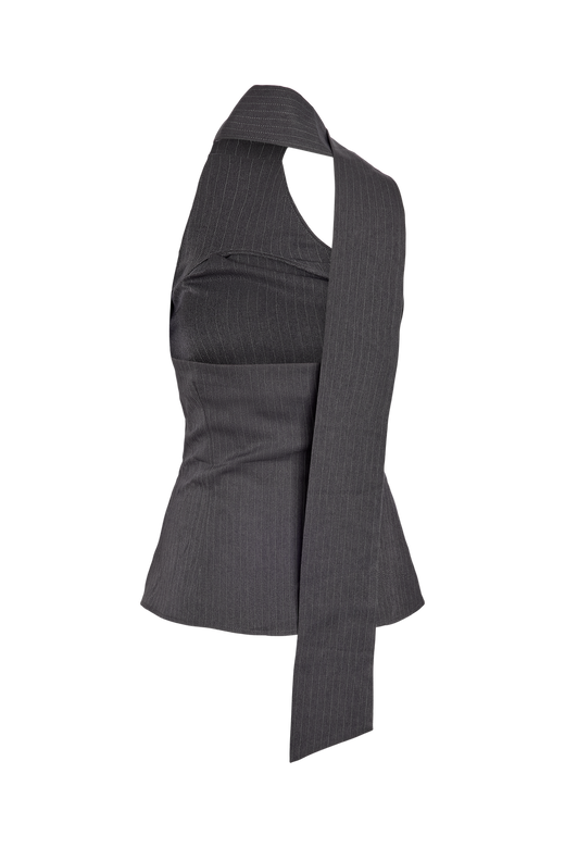 Noisy May - Nmpine One Shoulder Scarf Top - 5257541 Charcoal Gray Pinstripe