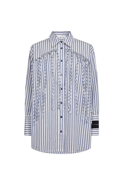 Haute L'Amitié - Striped Fringe Shirt HL10522 - Blue/White Stripe