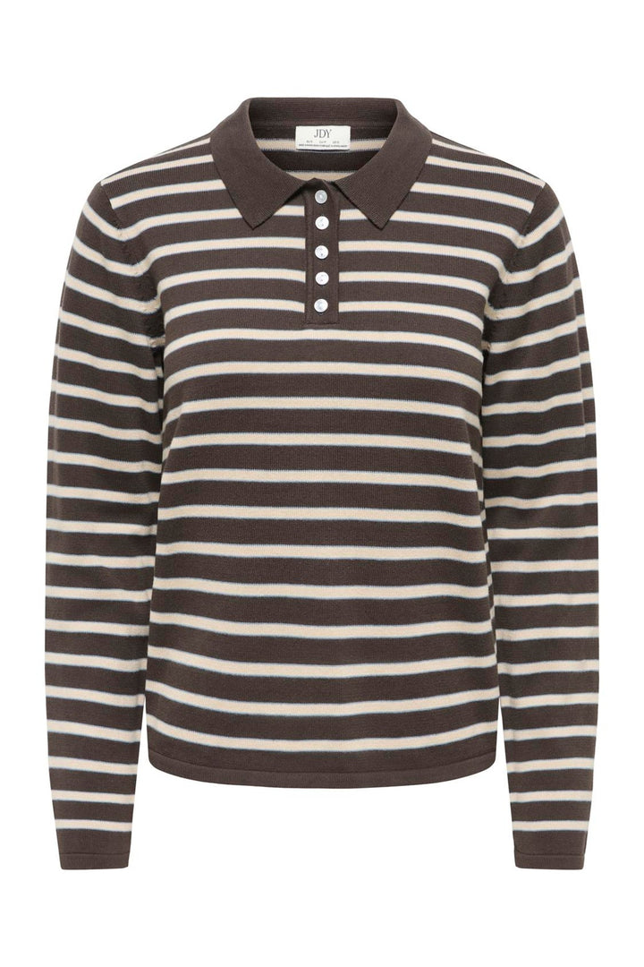 JDY - Jdyina L/S Polo Pullover Knt - 5094718 Mulch Sandshell / Windward Blue