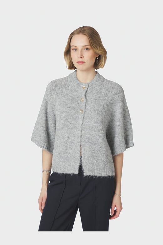 Neo Noir - Benuta Fluffy Knit Cardigan 165816 - 133 - Grey Melange