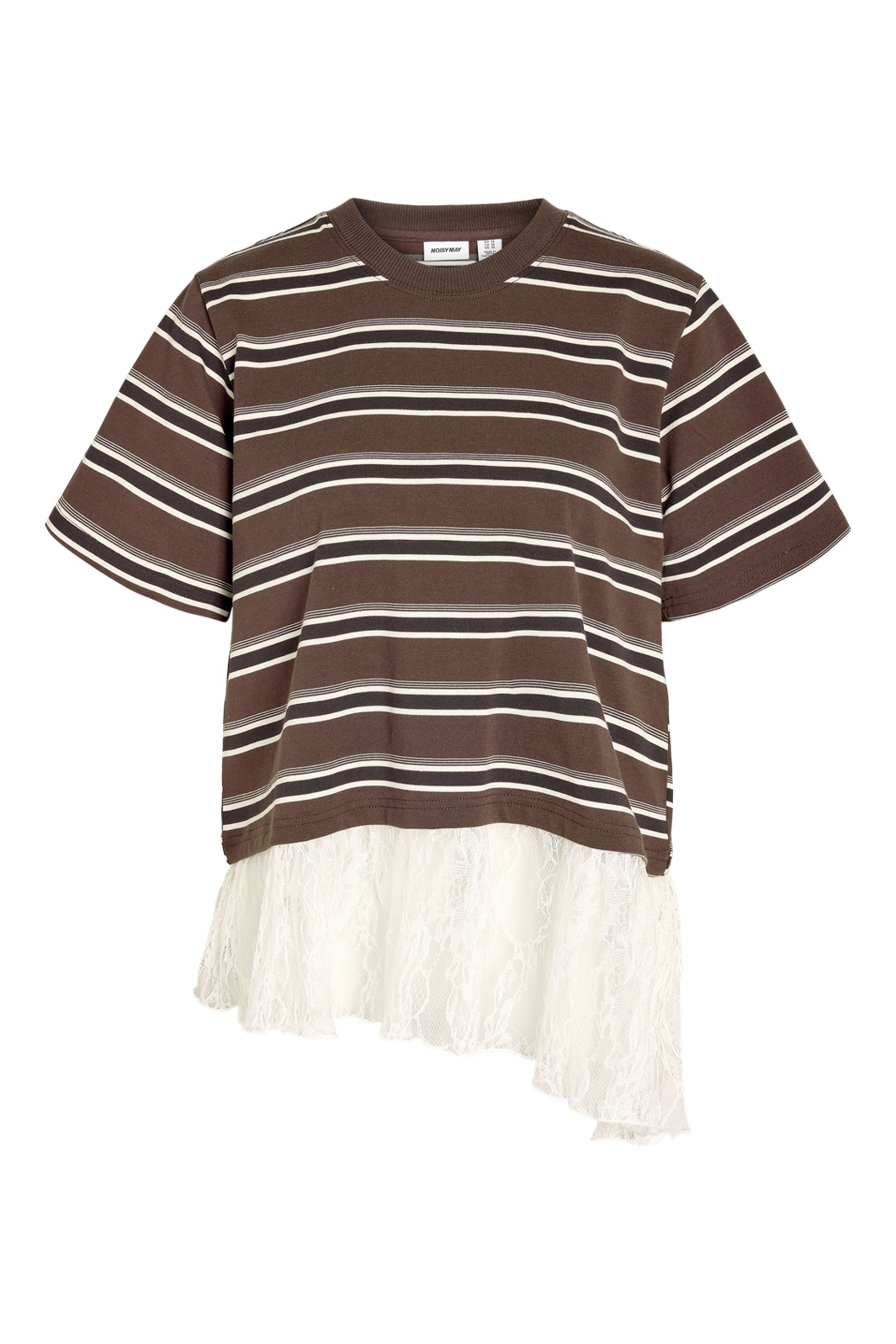Noisy May - Nmember Ss Stripe Lace Top - 5191149 Chocolate Brown Birch
