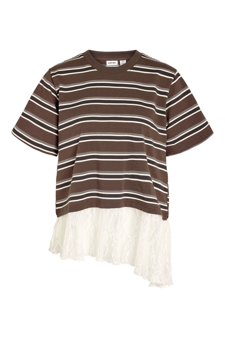 Noisy May - Nmember Ss Stripe Lace Top - 5191149 Chocolate Brown Birch