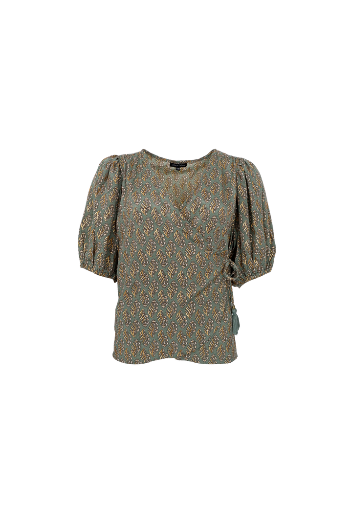 Black Colour - Bcluna Puff Sleeve Wrap Blouse 39175 - Olive Mist