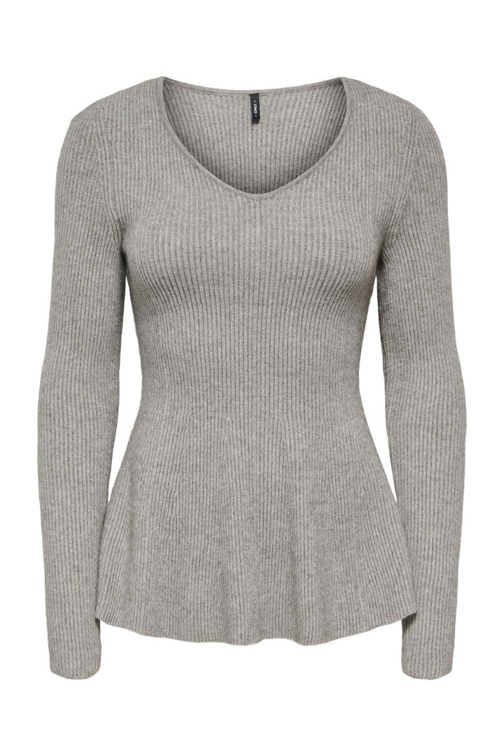 Only - Onlibi Ls V-Neck Rib Peplum Cc Knt - 5021070 Medium Grey Melange