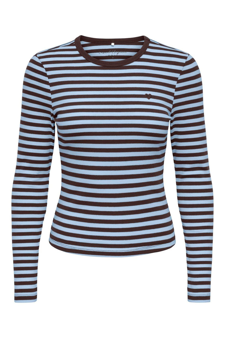Only - Onlval L/S O-Neck Stripe Top - 5155543 Coffee Bean Cashmereblue (Mette) + Emb. Heart