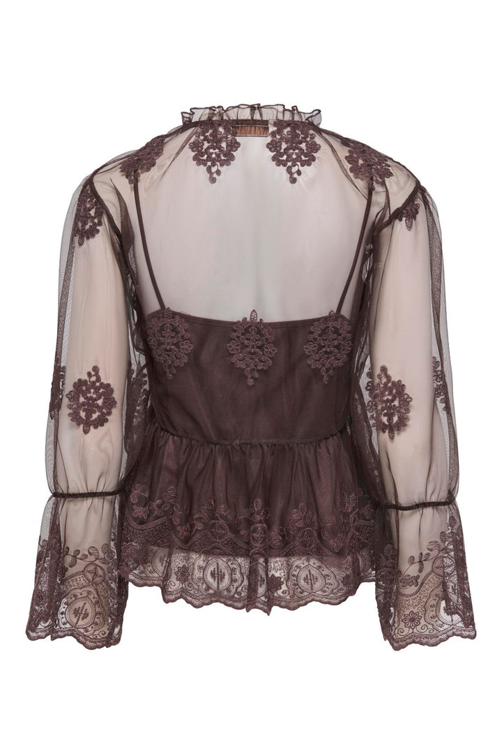 Only - Onlcamy Ls Mesh Emb Top - 5121001 Black Coffee