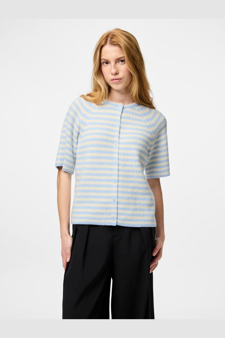 Pieces - Pcmalou Ss O-Neck Stripe Cardigan Pwp - 4931566 Cashmere Blue Birch