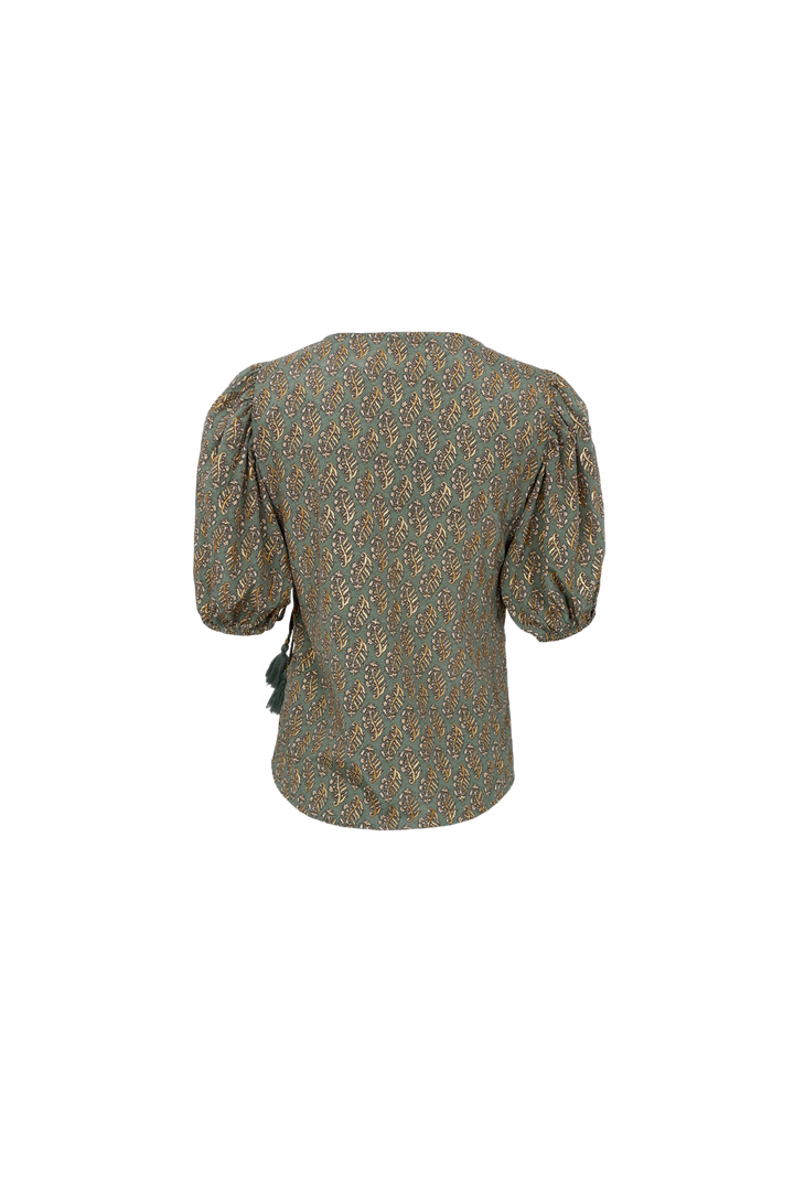 Black Colour - Bcluna Puff Sleeve Wrap Blouse 39175 - Olive Mist