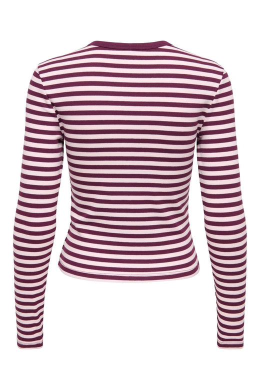 Only - Onlval L/S O-Neck Stripe Top - 5084119 Fig Pale Lilac (Mette) + Emb. Heart