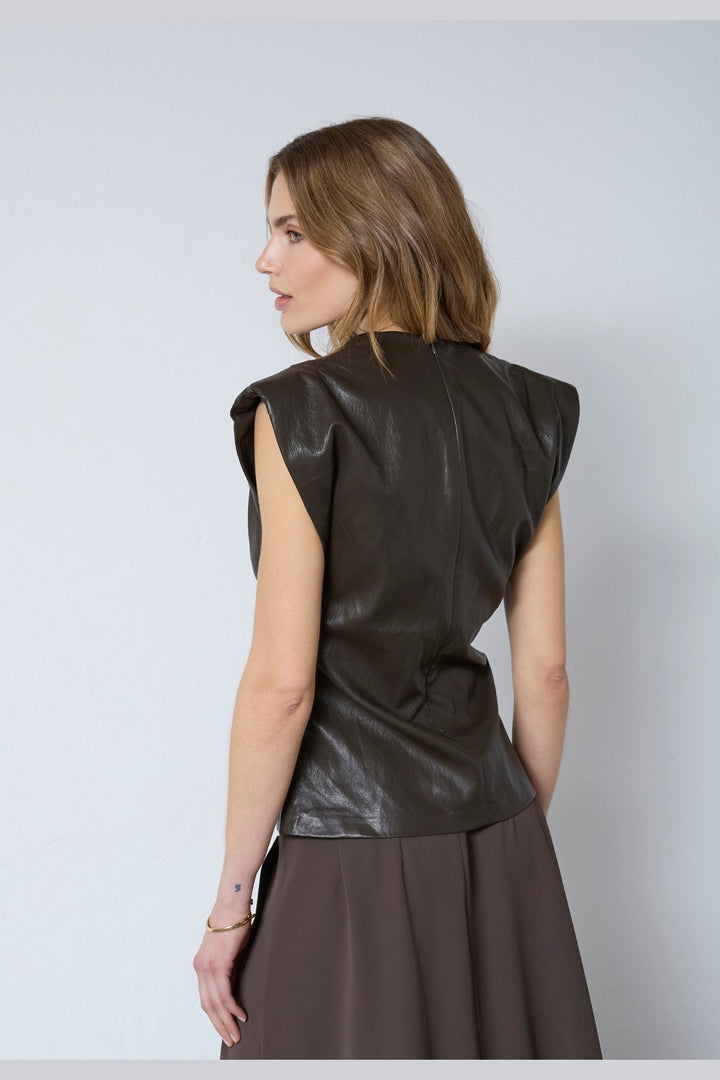 Co´Couture - Gittcc Pleat Top 35958 - 145 - Dark Brown