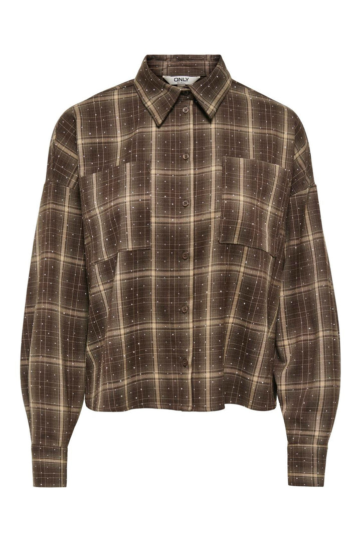 Only - Onlilston Ls Glitter Detail Shirt - 5116395 Black Coffee W. Embellishment