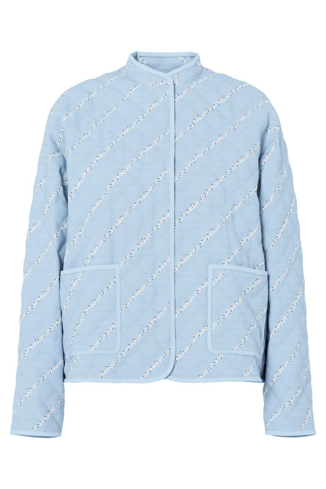 Pieces - Pcrikke Quilted Jacket - 4928323 Cashmere Blue Cloud Dancer & Black Flower Jakker 