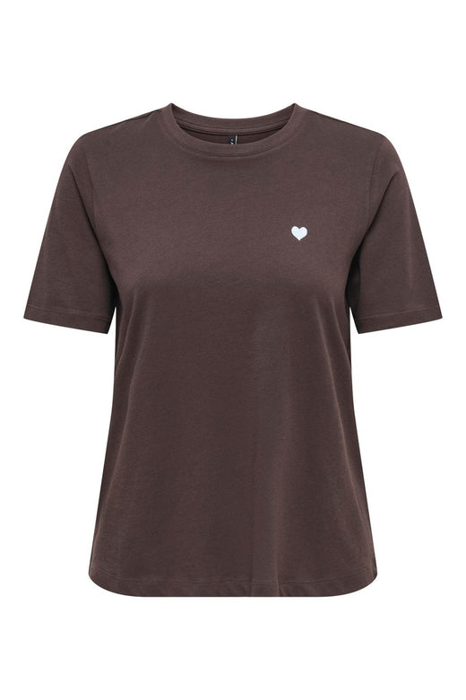 Only - Onlhappy S/S Emb Top - 5204457 Coffee Bean Chambray Heart