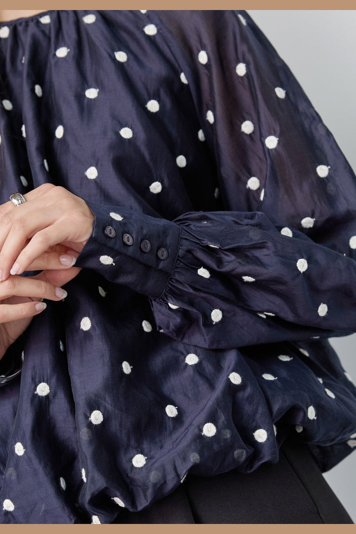 Co´Couture - Ditacc Dot Ls Balloon Blouse 500601 - 40007 - Navy