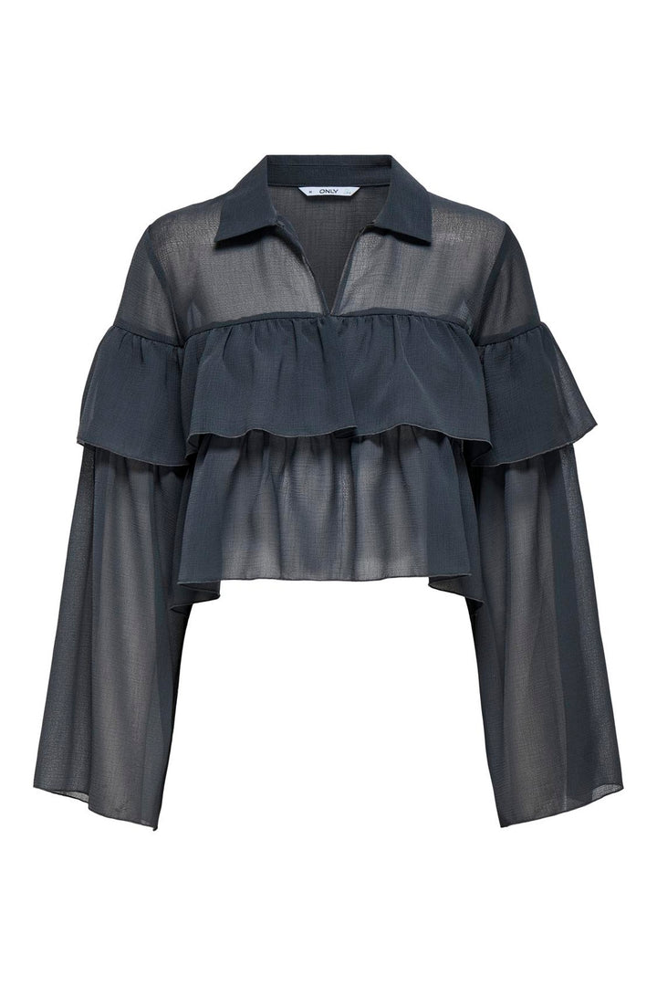 Only - Onlsuzzi L/S Frill Tie Top Ox - 4887373 Phantom