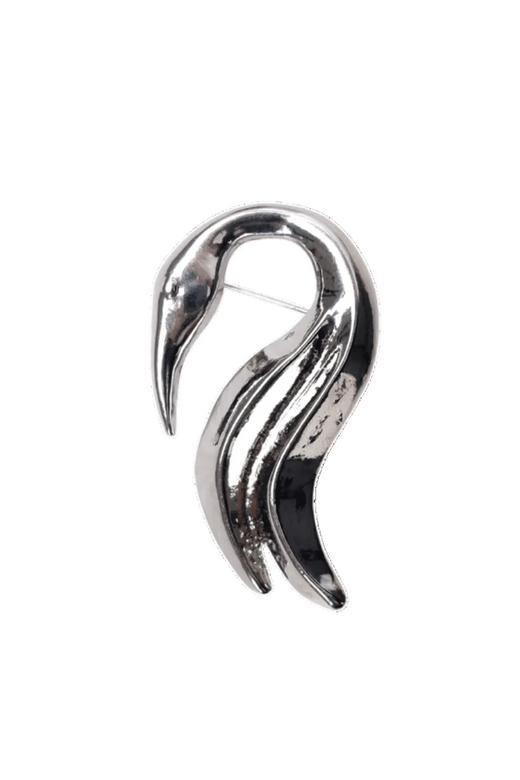 Black Colour - Bcswan Brooch 4547 - Silver Coloured