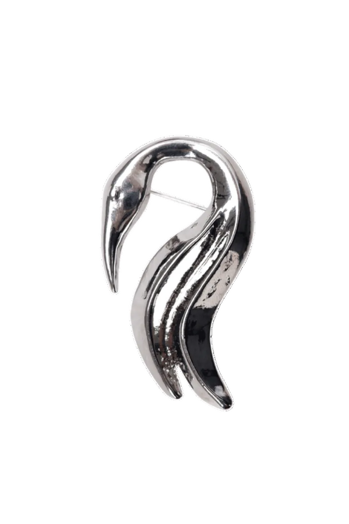 Black Colour - Bcswan Brooch 4547 - Silver Coloured