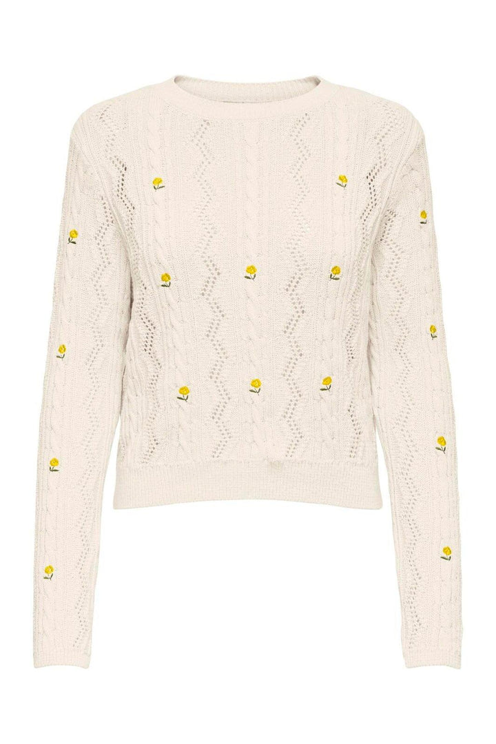Only - Onlrita Life Ls Embr Cable Knt - 4862605 Ecru Yellow Flower