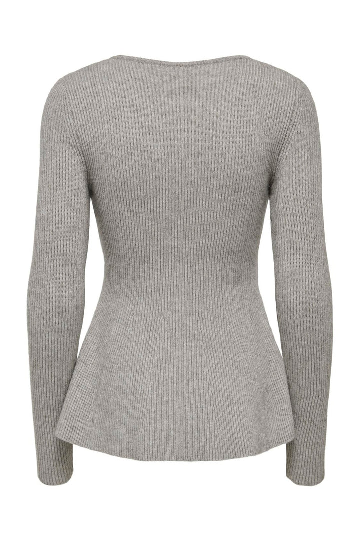 Only - Onlibi Ls V-Neck Rib Peplum Cc Knt - 5021070 Medium Grey Melange