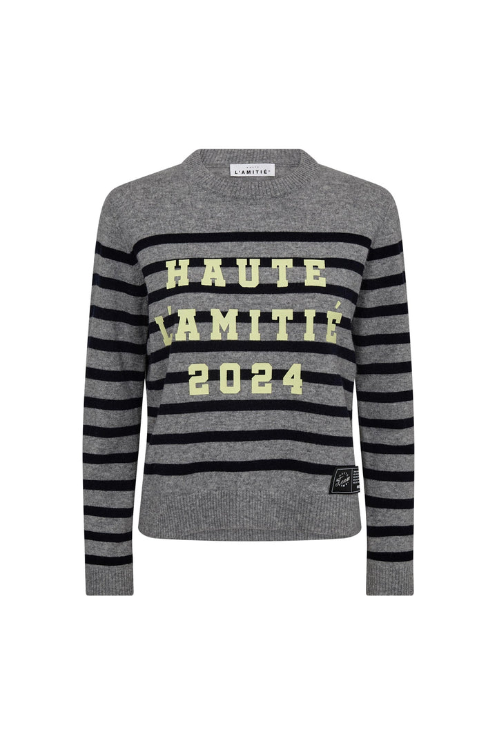 Haute L'Amitié - Cash Ls Stripe Logo Knit HL10261 - Light Grey Melange