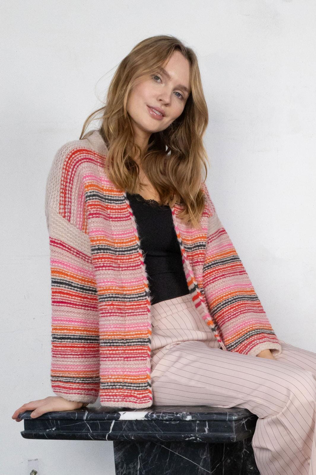 Black Colour - Bcgeorgia Knitted Cardigan - Pink Multi