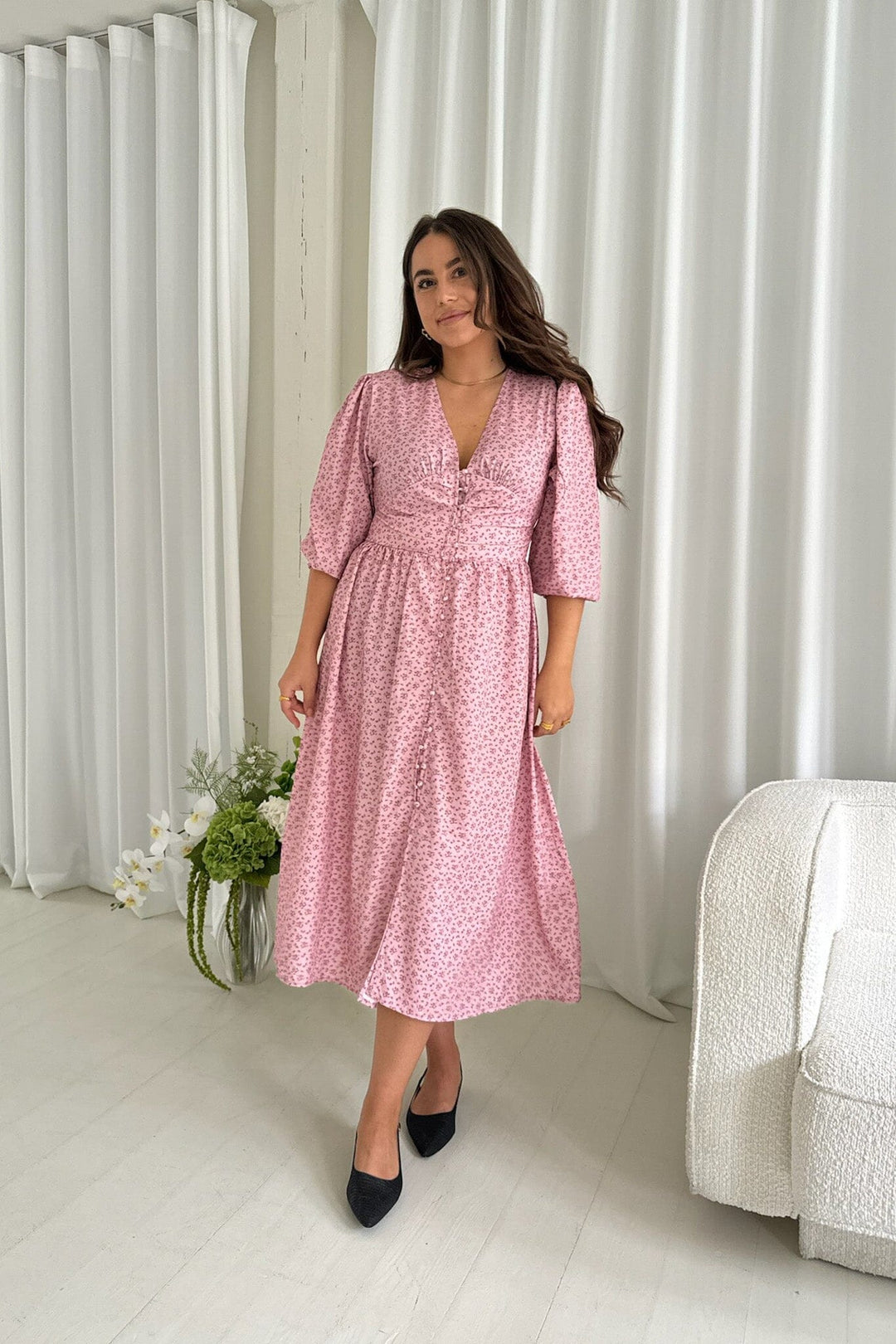 Forudbestilling - BYIC - Adelic Long Dress - pfsp Pink Flower Stem Print Kjoler 