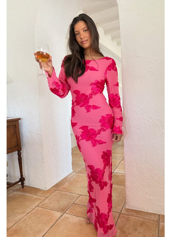 Forudbestilling - BYIC - Floraic Mesh Dress A23862 - Fuchsia Pink Flower Kjoler 