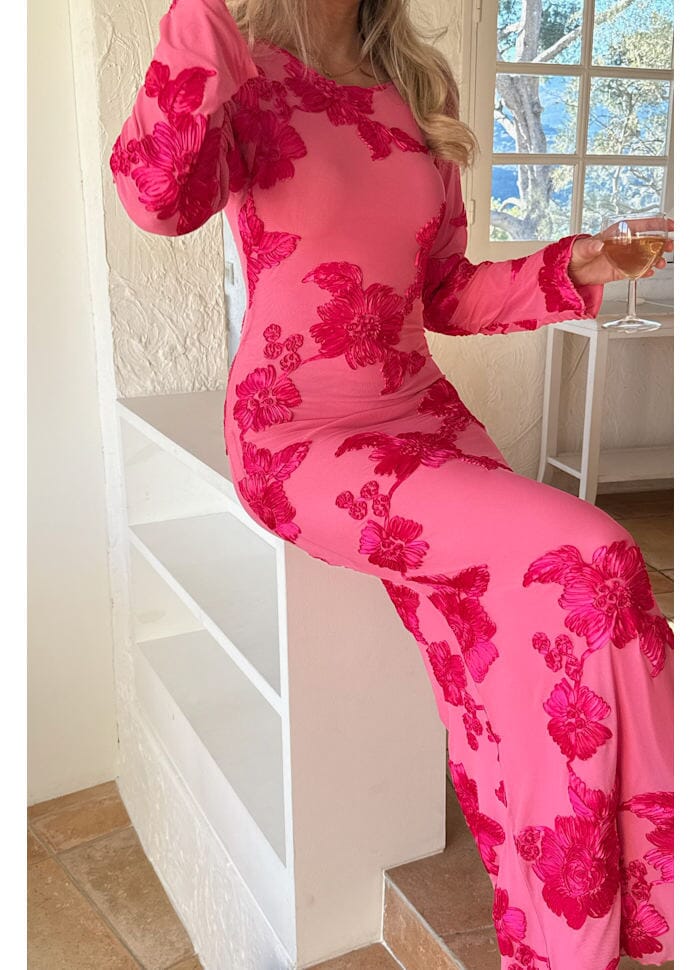 Forudbestilling - BYIC - Floraic Mesh Dress A23862 - Fuchsia Pink Flower Kjoler 