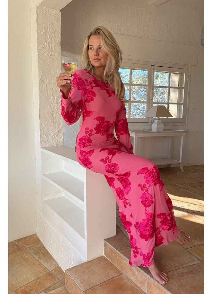 Forudbestilling - BYIC - Floraic Mesh Dress A23862 - Fuchsia Pink Flower Kjoler 