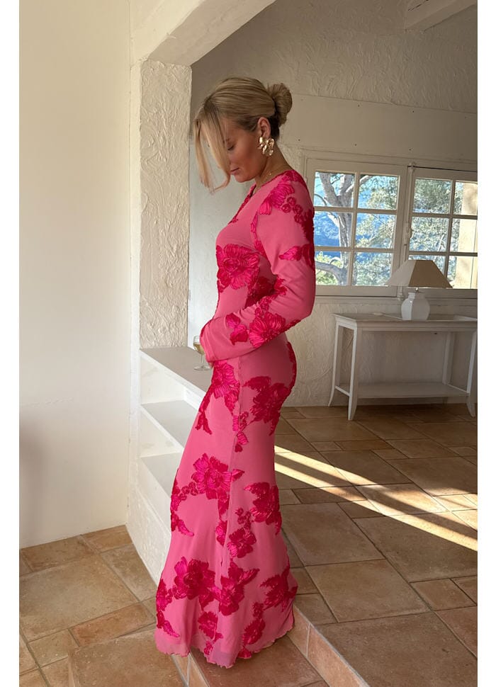 Forudbestilling - BYIC - Floraic Mesh Dress A23862 - Fuchsia Pink Flower Kjoler 