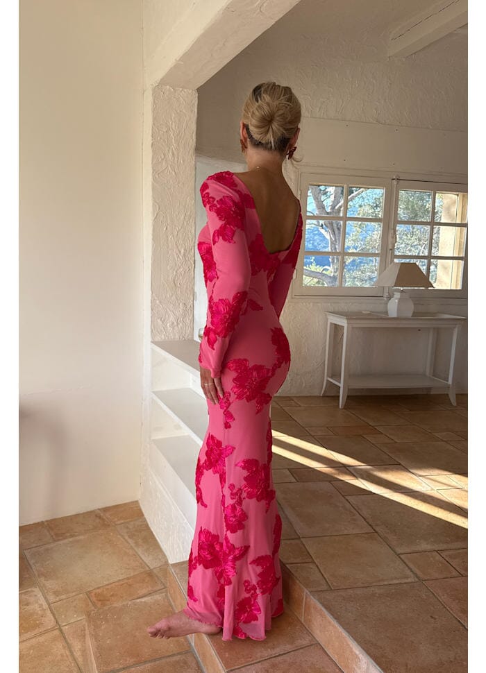 Forudbestilling - BYIC - Floraic Mesh Dress A23862 - Fuchsia Pink Flower Kjoler 