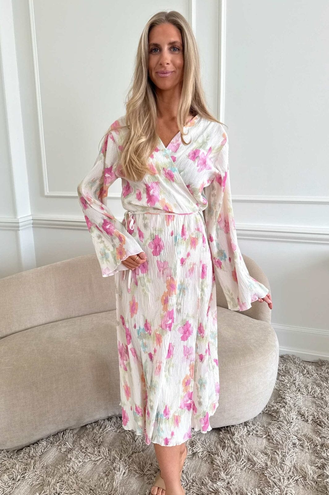 BYIC - Ofeliaic Long Wrap Dress A23640 - Pink Flower Blush Print