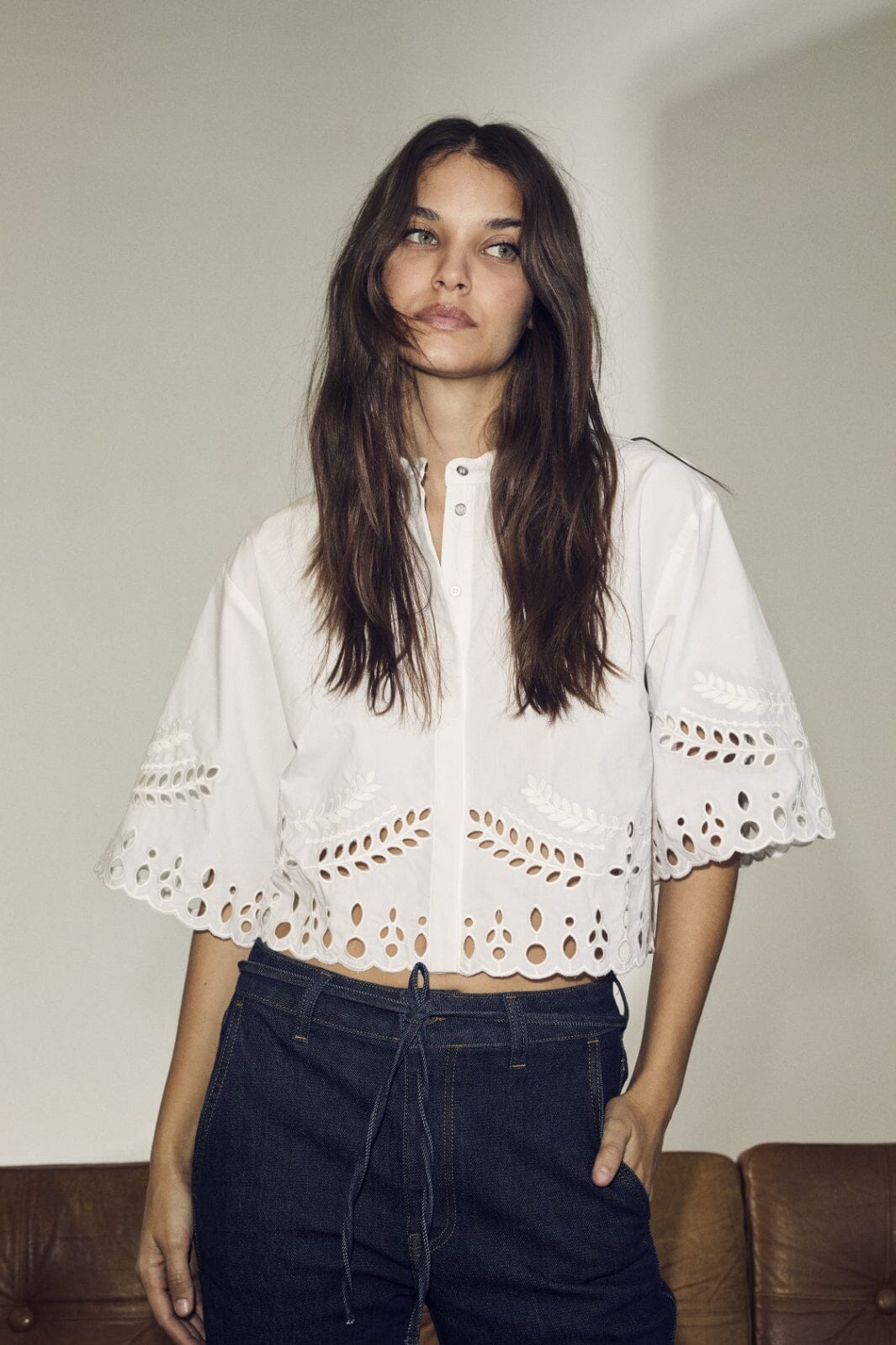 Forudbestilling - Co´couture - Primacc Embroidery Crop Shirt 35581 - 4000 White Skjorter 