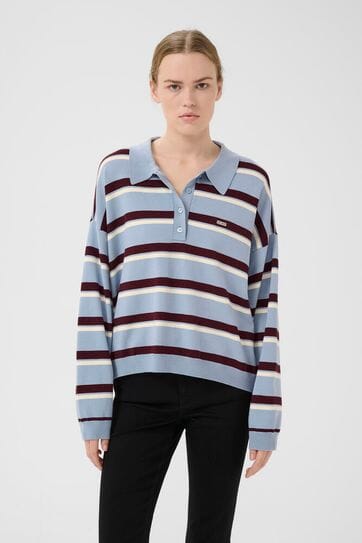 Forudbestilling - Gestuz - Gztaia Polo Pullover 10910693 - 108877 - Grey Blue/Aronia/Egret Strikbluser 