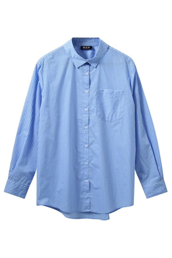 H2O - Rønne Essential Pajamas Shirt L/S 101018-2 - 7044 - Sky Blue/White