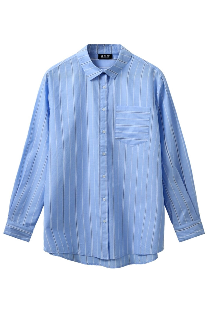 H2O - Rønne Essential Pajamas Shirt L/S 101018-2 - 7046 - Light Blue/White/Blue