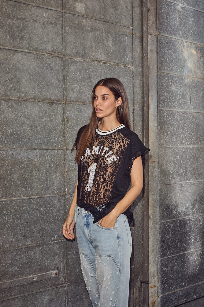 Forudbestilling - Haute L'Amitié - Football Lace Frill Top HL10124 - Black T-shirts 