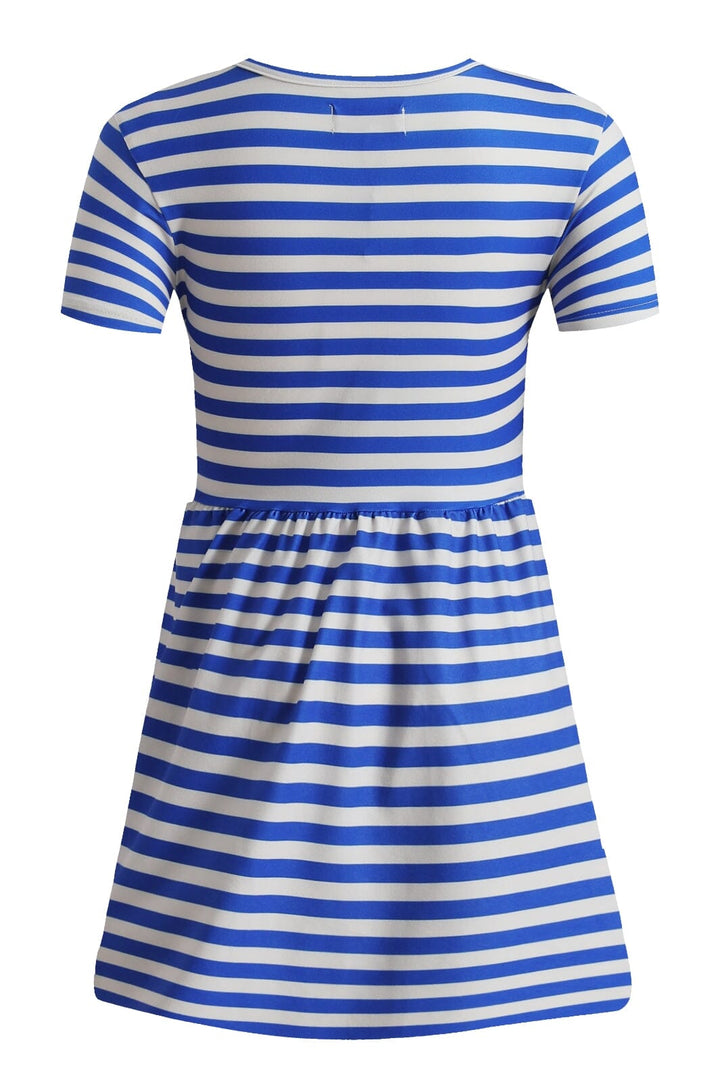 Liberte Ami - Alma-Ss-Babydoll-Dress (Kids) 9652 - Stripe Ivory Cobolt