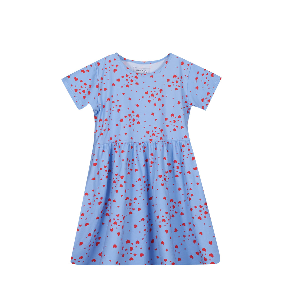 Forudbestilling - Liberte Ami - Alma-Ss-Babydoll-Dress (Kids) - Light Blue Pink Heart Kjoler 