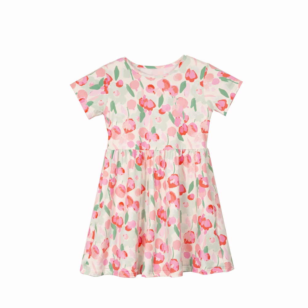 Forudbestilling - Liberte Ami - Alma-Ss-Babydoll-Dress (Kids) - Mint Pink Flower Kjoler 